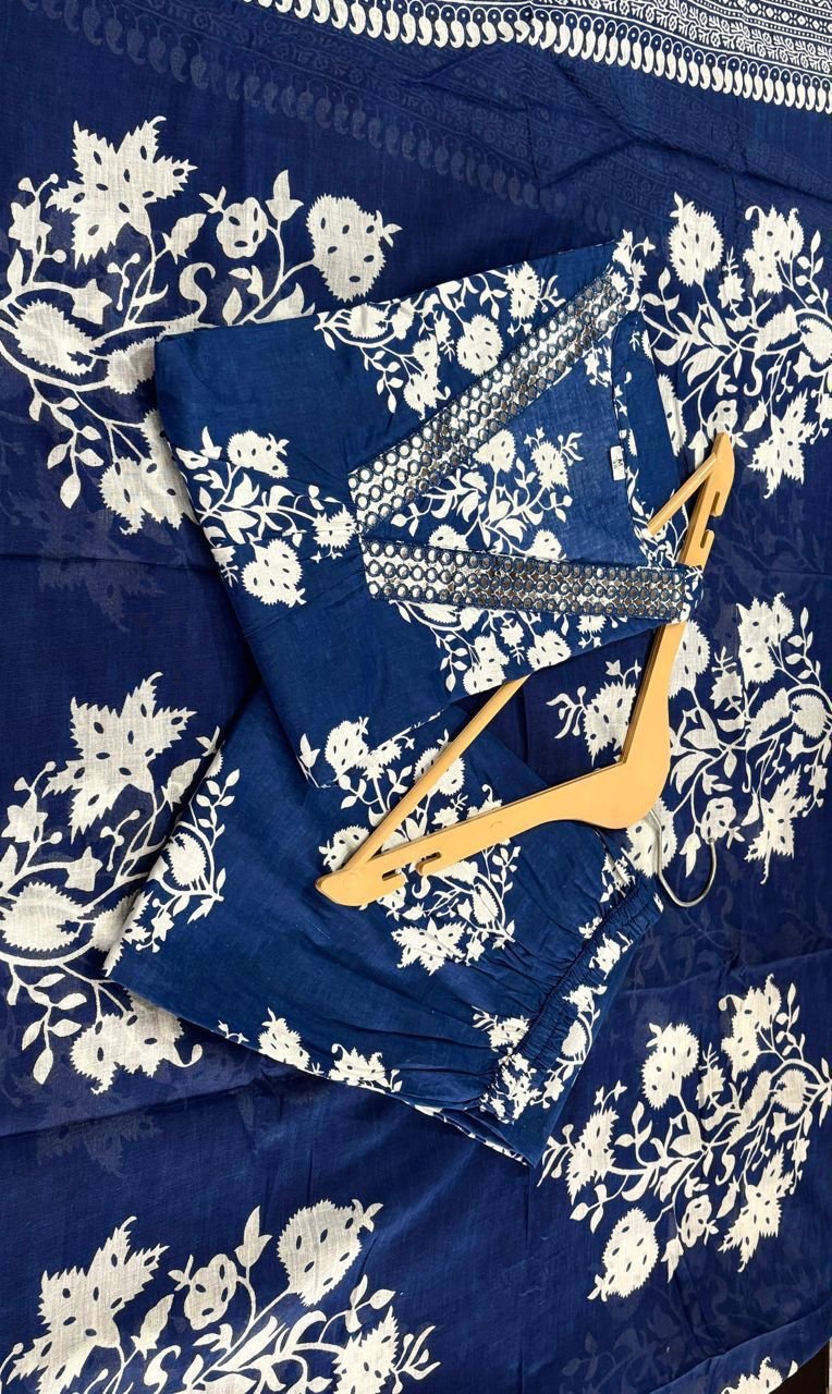 Pure Cotton Embroidered Anarkali Suit Set